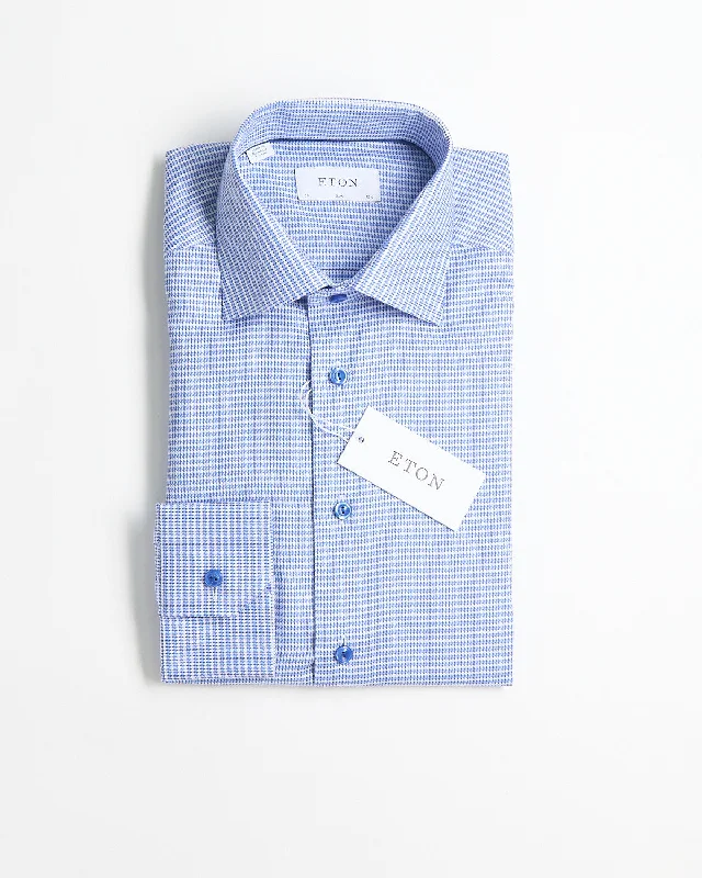 Blue Houndstooth Signature Twill Slim Shirt