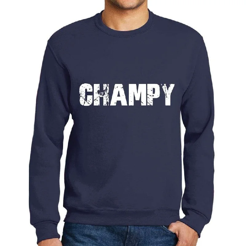 Men's Printed Graphic Sweatshirt Popular Words CHAMPY French Navy