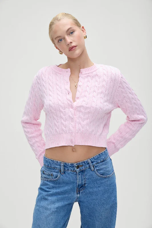 Dudley Cable Knit Cardigan - Cozy Pink