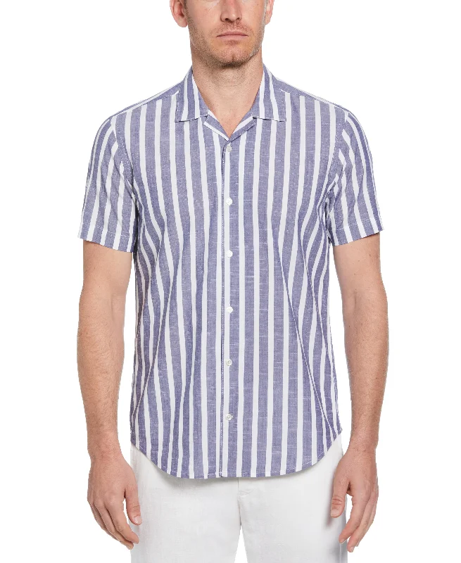 Slim Fit Linen-Like Thick Stripe Print Shirt