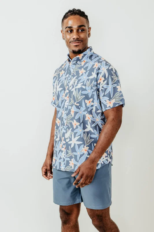 Simply Southern Tropical Button Down Shirt for Men in Navy Blue | PP-0124-MN-BTNDWN-TROP