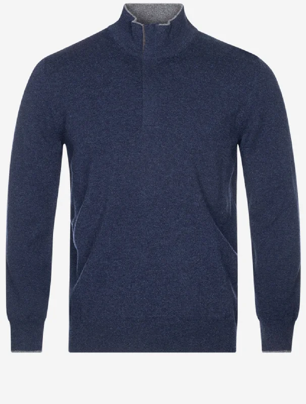 Half Zip Wolle und Kaschmir Navy