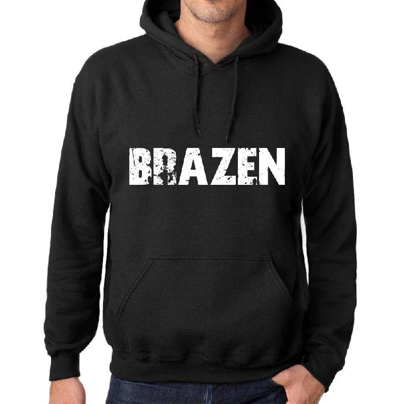 Men's Women's Unisex Printed Graphic Cotton Hoodie Soft Heavyweight Hooded Sweatshirt Pullover Popular Words BRAZEN Deep Black