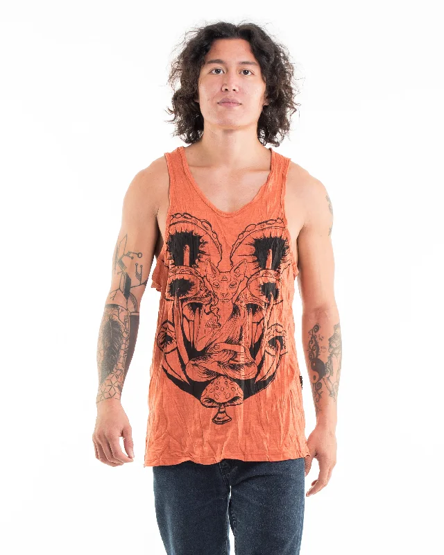 Mens Spiritual Shroom Cat Tank Top in Orange