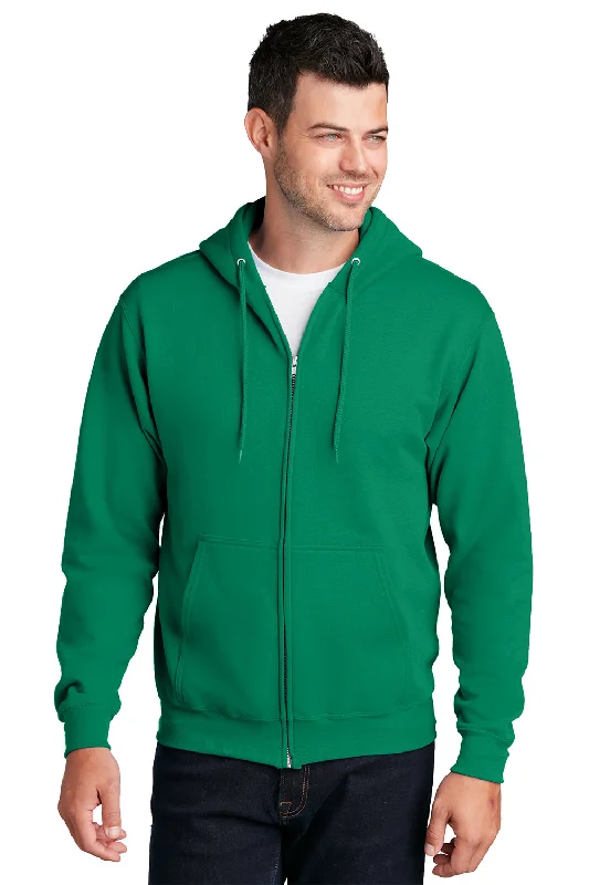 Port & Company Mens Core Pill Resistant Fleece Full Zip Hooded Sweatshirt Hoodie w/ Pockets - Kelly Green