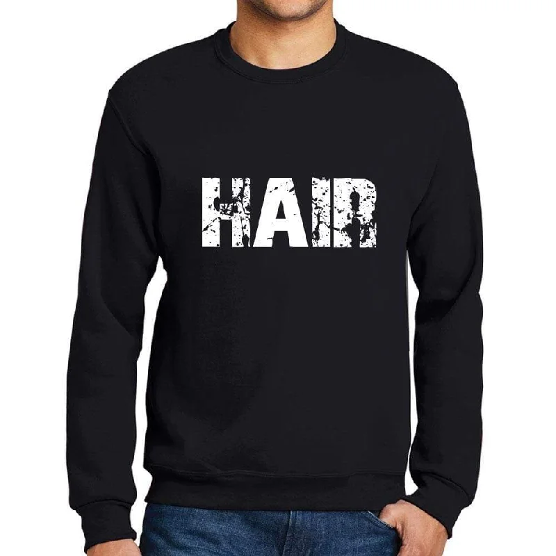 Men's Printed Graphic Sweatshirt Popular Words HAIR Deep Black