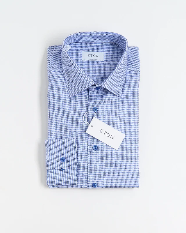 Mid Blue Houndstooth Signature Twill Shirtcut Away Collar Single Cuff Contemporary Shirt