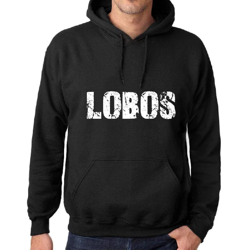 Men's Women's Unisex Printed Graphic Cotton Hoodie Soft Heavyweight Hooded Sweatshirt Pullover Popular Words LOBOS Deep Black