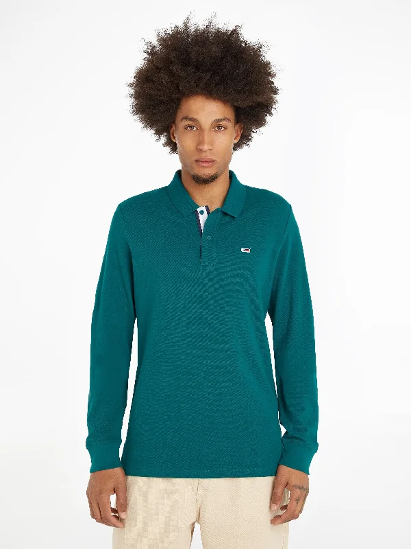 Tommy Jeans Slim Long Sleeve Polo Shirt, Dark Turf Green