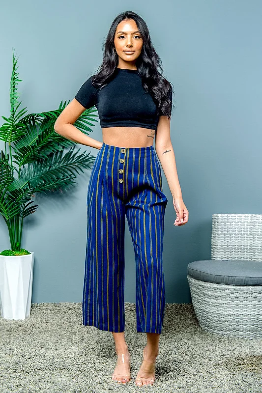 Weekend Specials to Delight Stripes Capri Pants 4 Front Buttons Design  (TB4694)