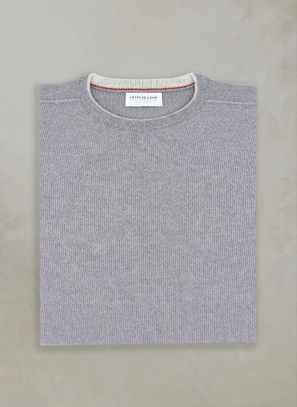 Men's Tollegno Merino Wool Crew Neck Sweater in Light Grey