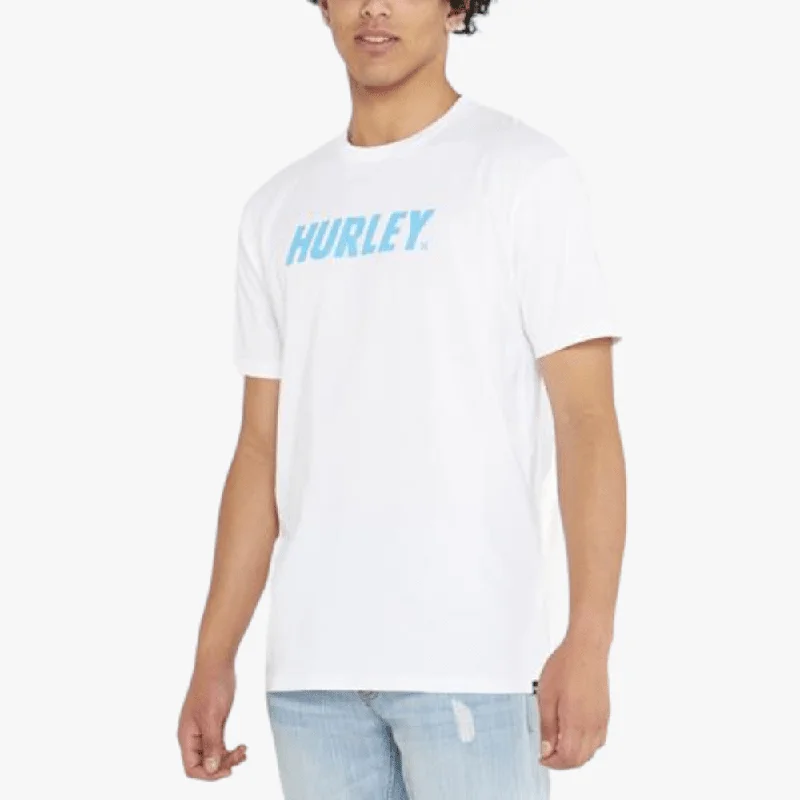 Hurley Mens Fastlane Classic Short Sleeve Heather White Cyan