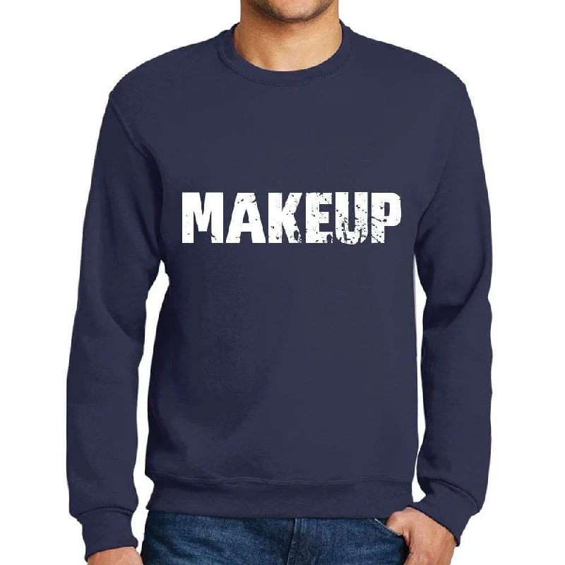 Men's Printed Graphic Sweatshirt Popular Words MAKEUP French Navy