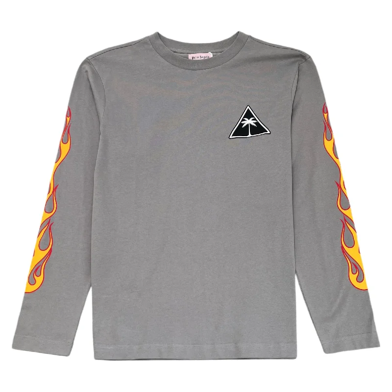 Men's Flame Print Long Sleeve T-Shirt Grey Size S