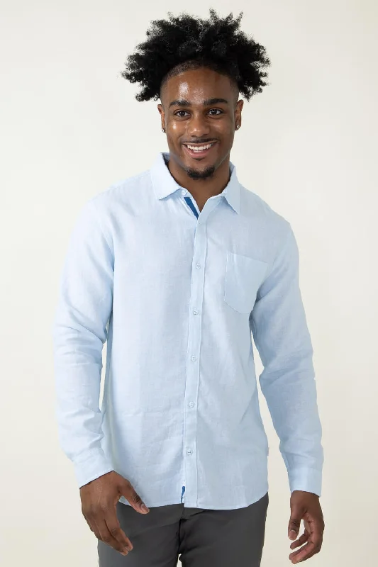 Vintage Summer Linen Button Down Shirt for Men in Blue | V62706-BLUE