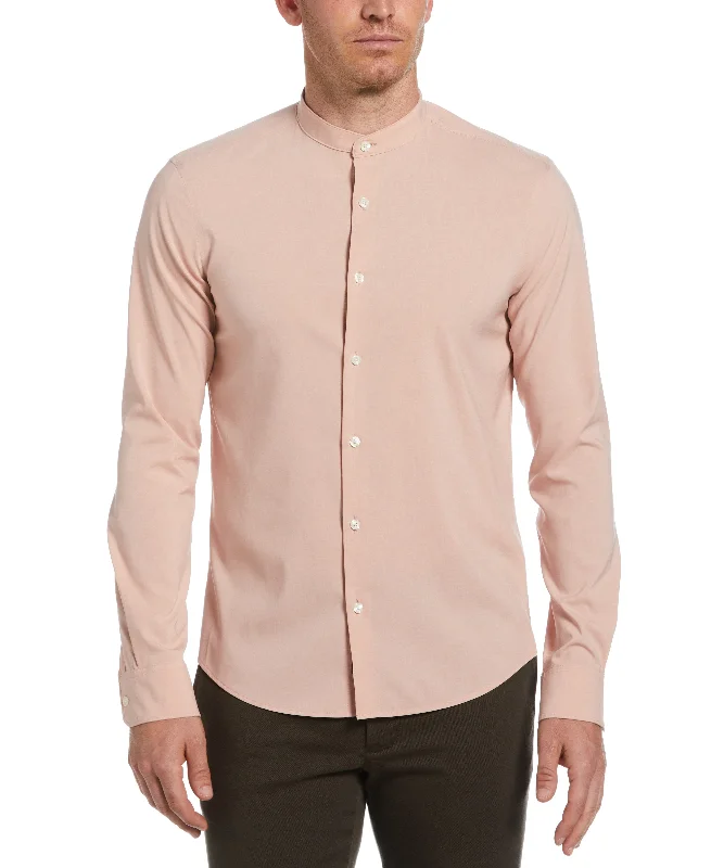 Untucked Total Stretch Slim Fit Band Collar Heathered Shirt - Pink