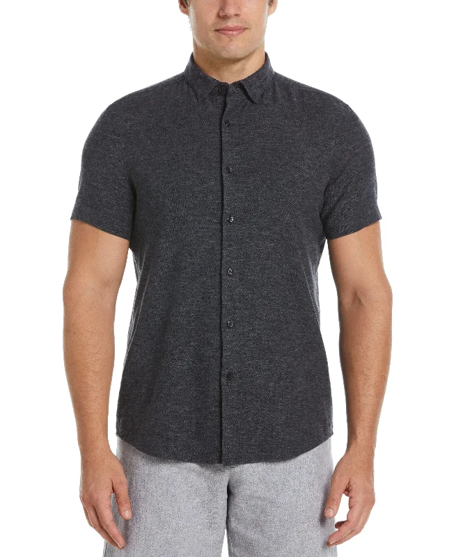 Untucked Slim Fit Linen Blend Heather Shirt - Black