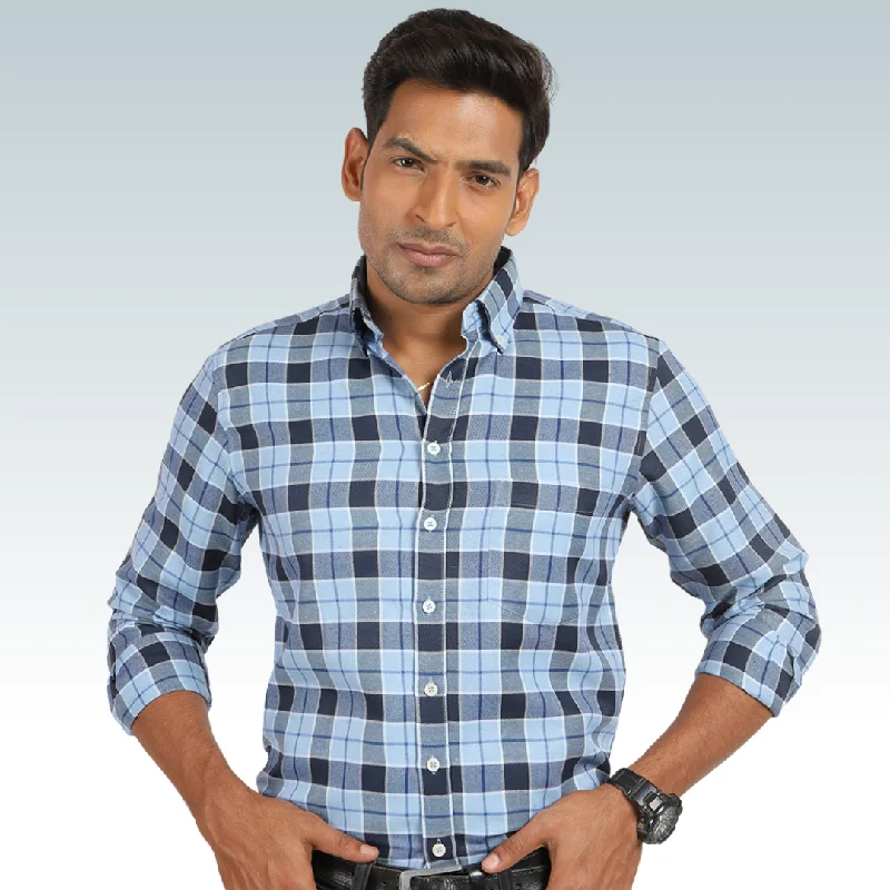 Stone Blue Checks Button Down Cotton Shirt