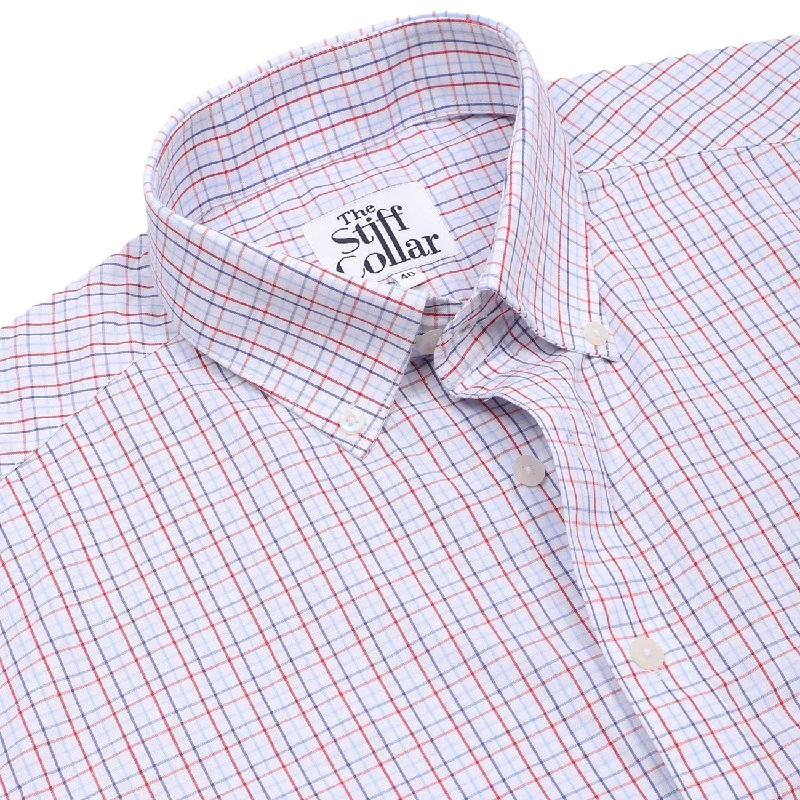 Red Blue Tattersall Checks Button Down Cotton Shirt