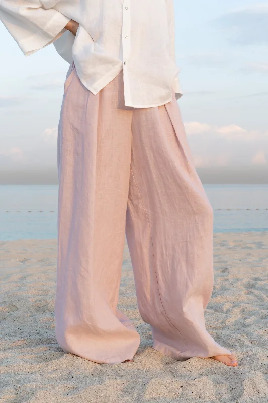 Time-Sensitive Zera Maxi Linen Wide Leg Pants Faded Rose