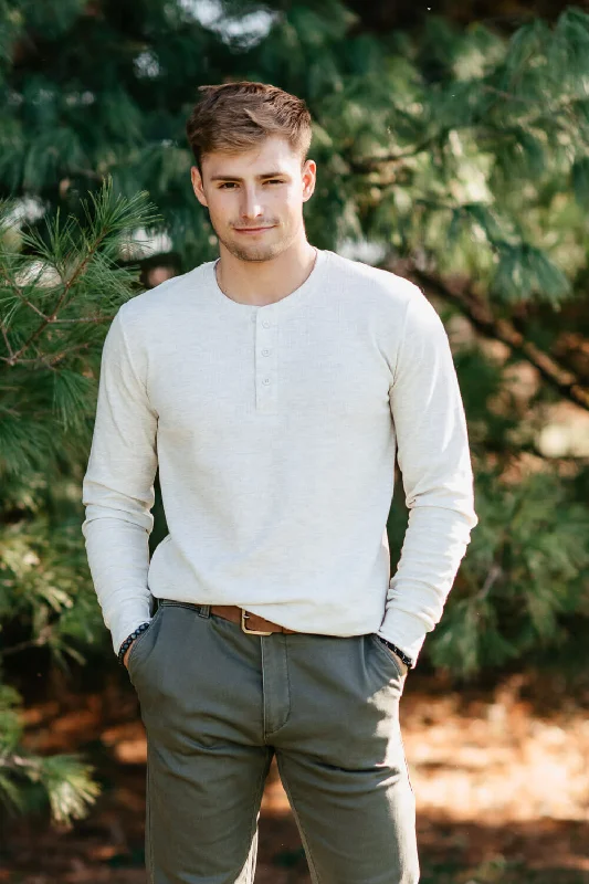 1897 Original Solid Henley Thermal Long Sleeve Shirt for Men in Oatmeal | DLST046-OATMEAL