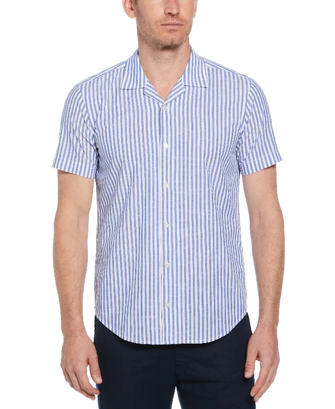 Slim Fit Linen-Like Thin Stripe Print Shirt