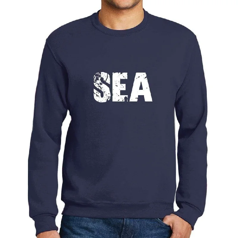 Men's Printed Graphic Sweatshirt Popular Words SEA French Navy