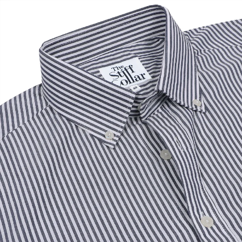 Gunmetal Grey Stripes Poplin Button Down Cotton Shirt