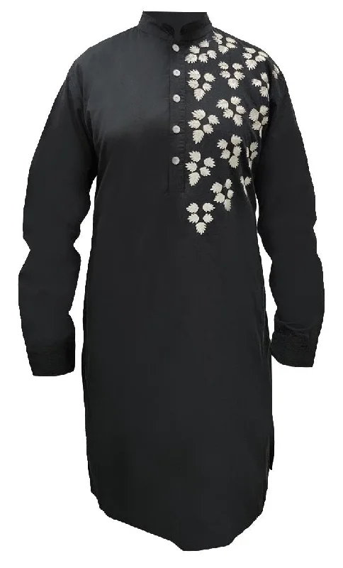 Men's Everyday wear Black Embroidered Kurta With Pockets