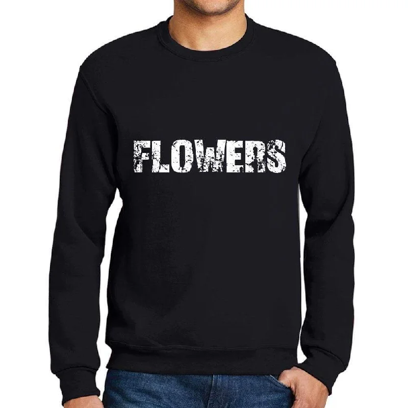 Men's Printed Graphic Sweatshirt Popular Words FLOWERS Deep Black