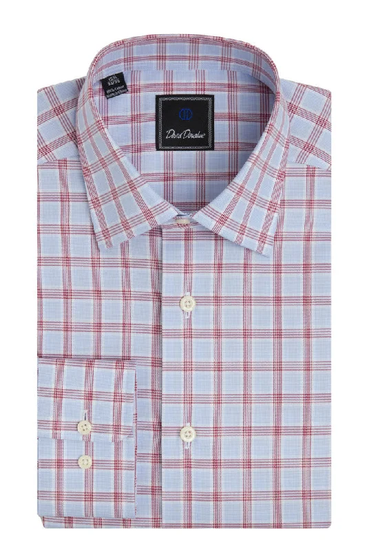 Houndstooth Colored Plaid Barrel Cuff Regular Fit Dress Shirt