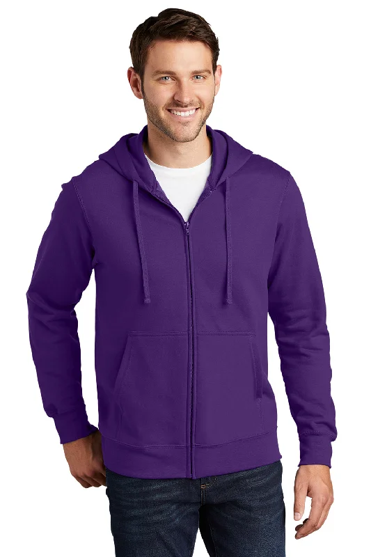 Port & Company Mens Fan Favorite Fleece Full Zip Hooded Sweatshirt Hoodie w/ Pockets - Team Purple