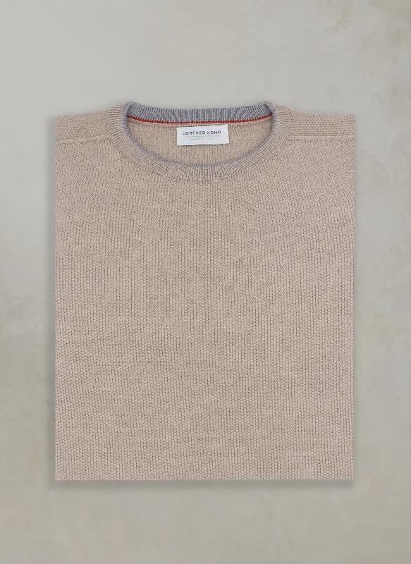 Men's Tollegno Merino Wool Crew Neck Sweater in Taupe Mélange