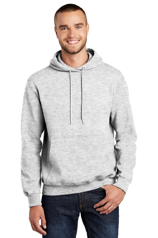 Port & Company Mens Essential Pill Resistant Fleece Hooded Sweatshirt Hoodie w/ Pouch Pocket - Ash Grey