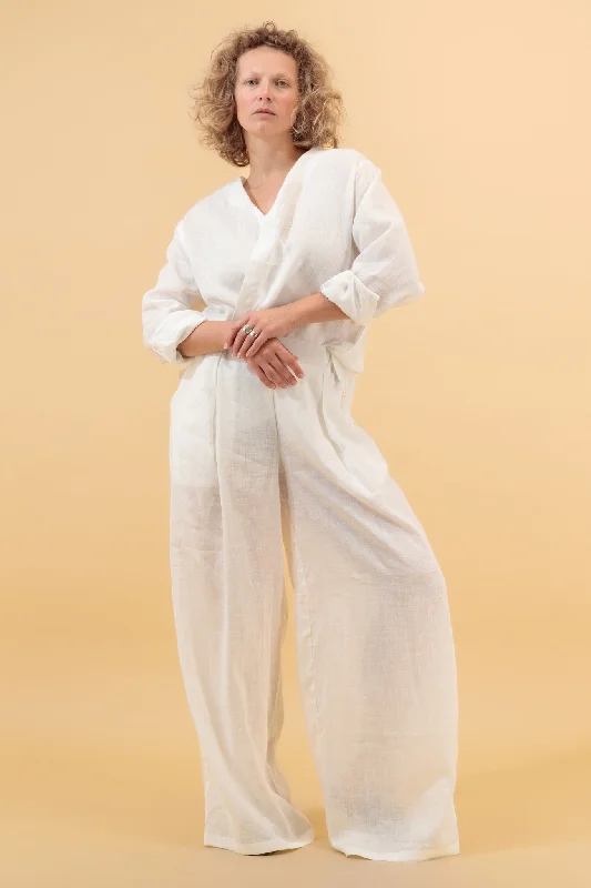 Best Seller Zera Maxi Linen Wide Leg Pants White