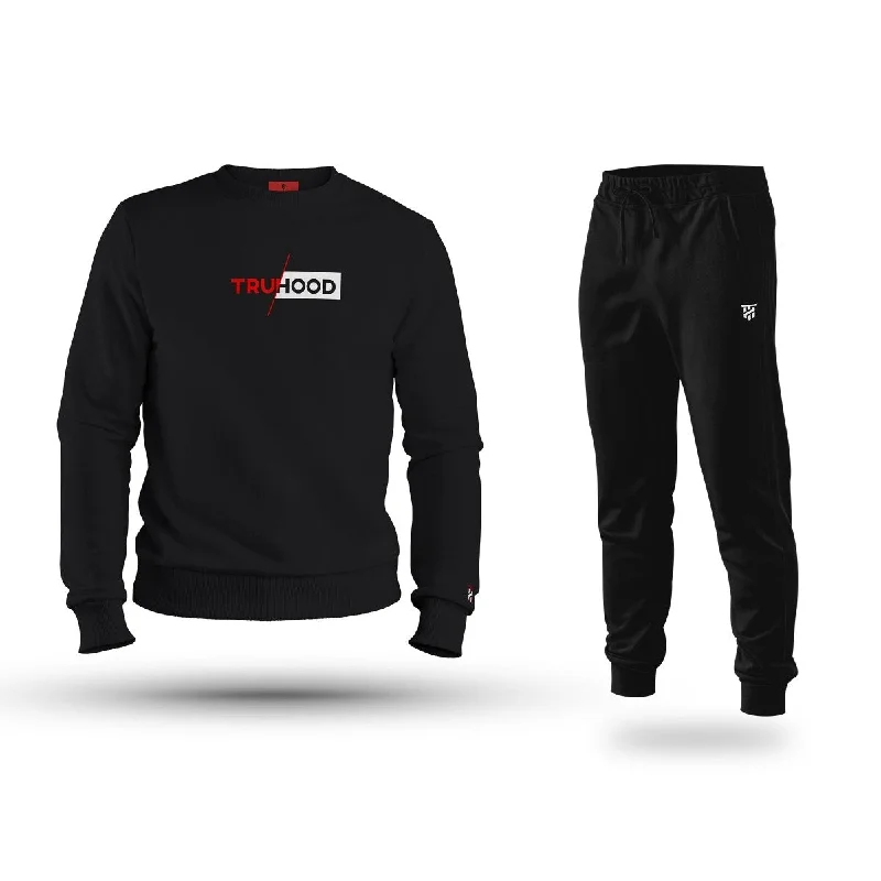 Premium Men's Black Sweatshirt Tracksuit Set | Crew Neck & Dress Options | OG High Density Print