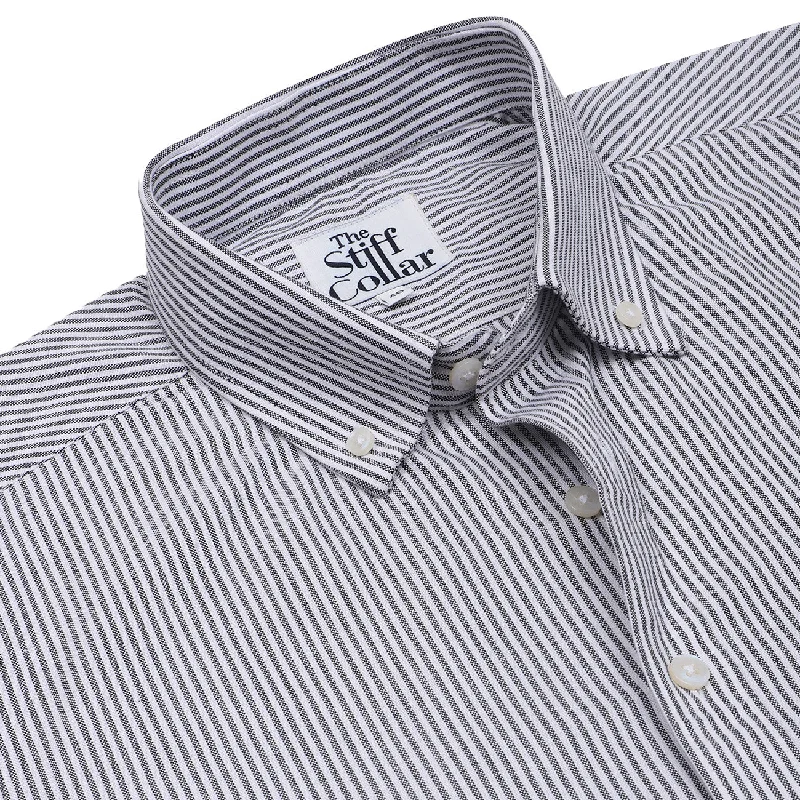 Slate Grey Oxford Stripes Button Down Cotton Shirt