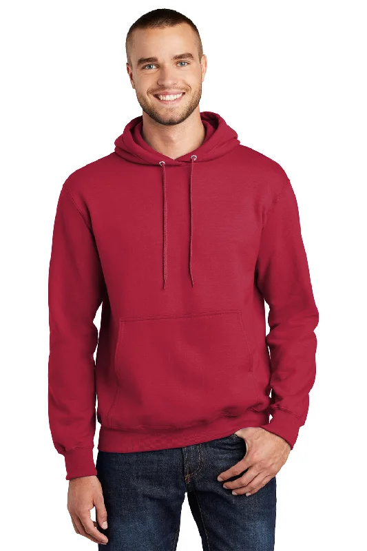 Port & Company Mens Essential Pill Resistant Fleece Hooded Sweatshirt Hoodie w/ Pouch Pocket - Red