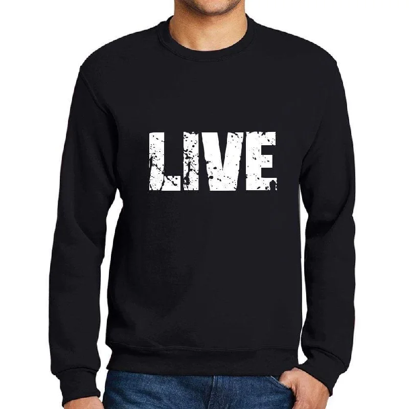 Men's Printed Graphic Sweatshirt Popular Words LIVE Deep Black