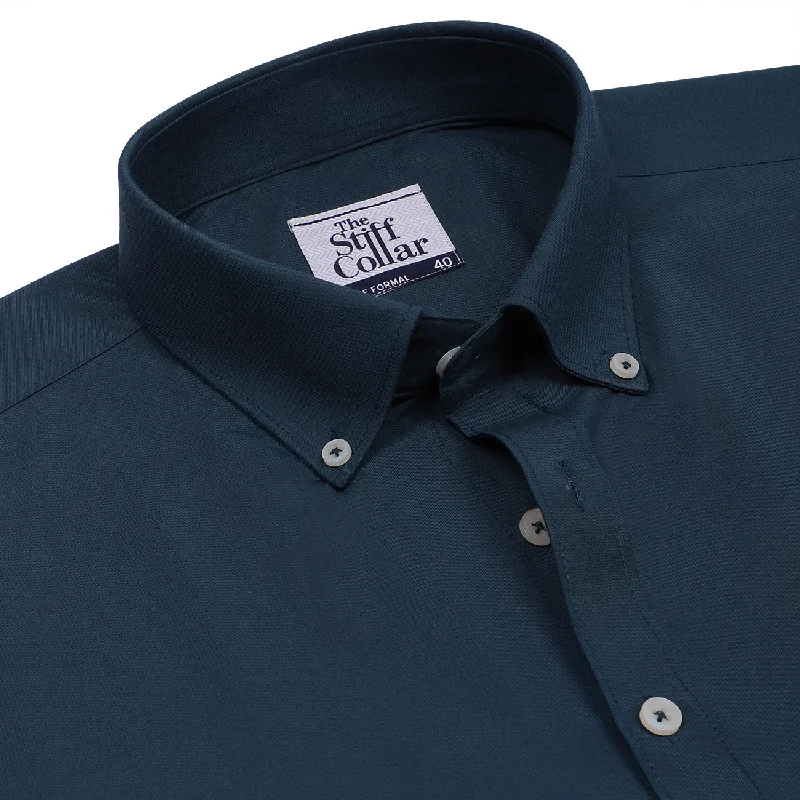 Prussian Blue Poplin Button Down Cotton Shirt