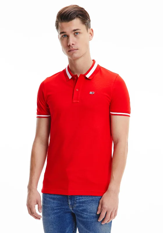 Tommy Jeans Tipped Stretch Polo Shirt, Deep Crimson