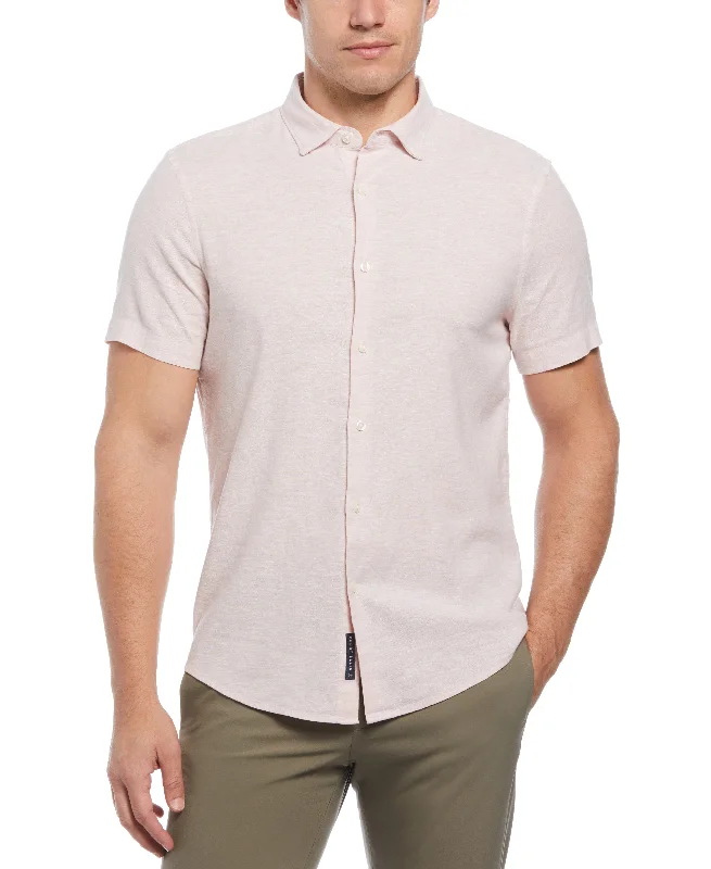 Untucked Slim Fit Linen Blend Heather Shirt - Pink