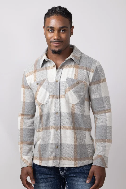 Thread & Supply Clark Shirt for Men in Grey Brown Plaid | T3184PVXTM-GREYBROWNPLAID