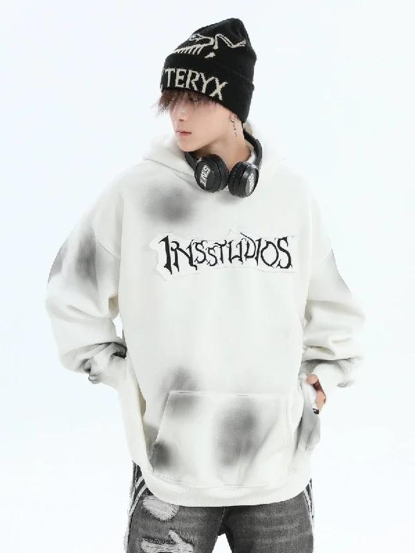 [INSstudios] Spray Paint Logo Loose Hoodie na1634