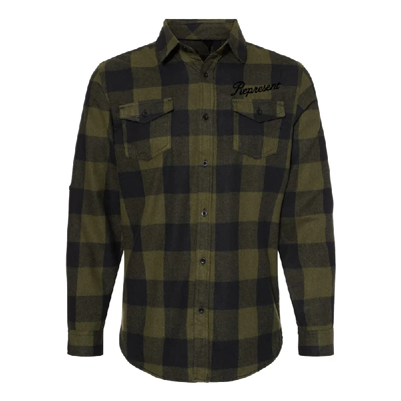 Slanted Dyed Yard Flannel Shirt [ARMY BLACK]