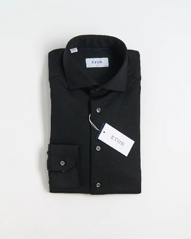 Black Solid Knitted Merino Slim Shirt