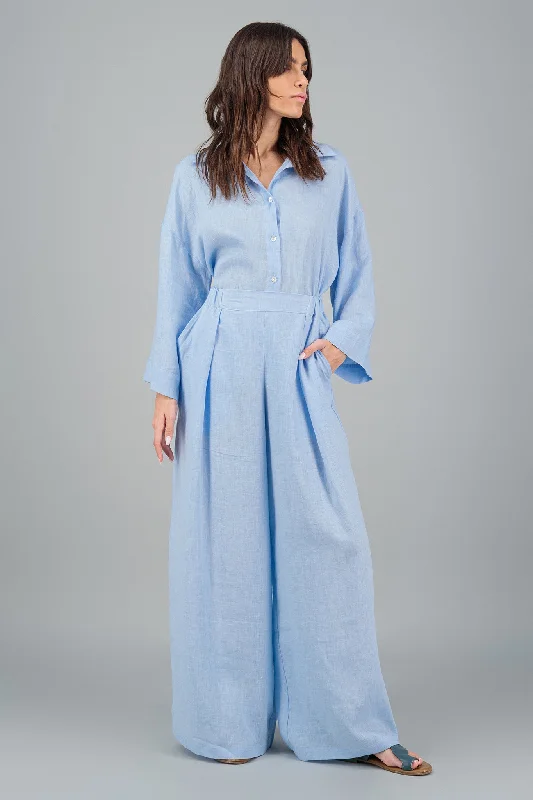 Extra Savings Zera Maxi Linen Wide Leg Pants Baby Blue