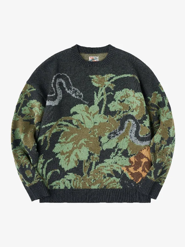 Snake & Skull Crew Neck Jacquard Knitted Sweater