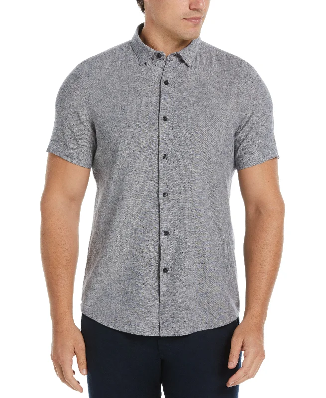 Untucked Slim Fit Linen Blend Heather Shirt - Navy Blue