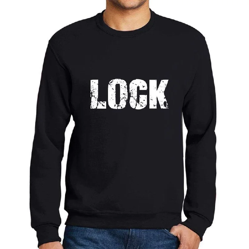 Men's Printed Graphic Sweatshirt Popular Words LOCK Deep Black